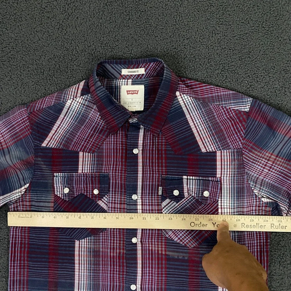 Levis Western Shirt Mens Small Peal Snap Saw Tooth Pocket Short Sleeve Red Tab